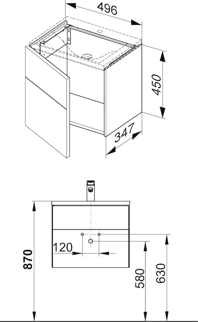 Royal Reflex 34090110001 Waschtischunterbau 1-türig, Anschlag links 496 x 450 x 347 mm anthrazit/anthrazit