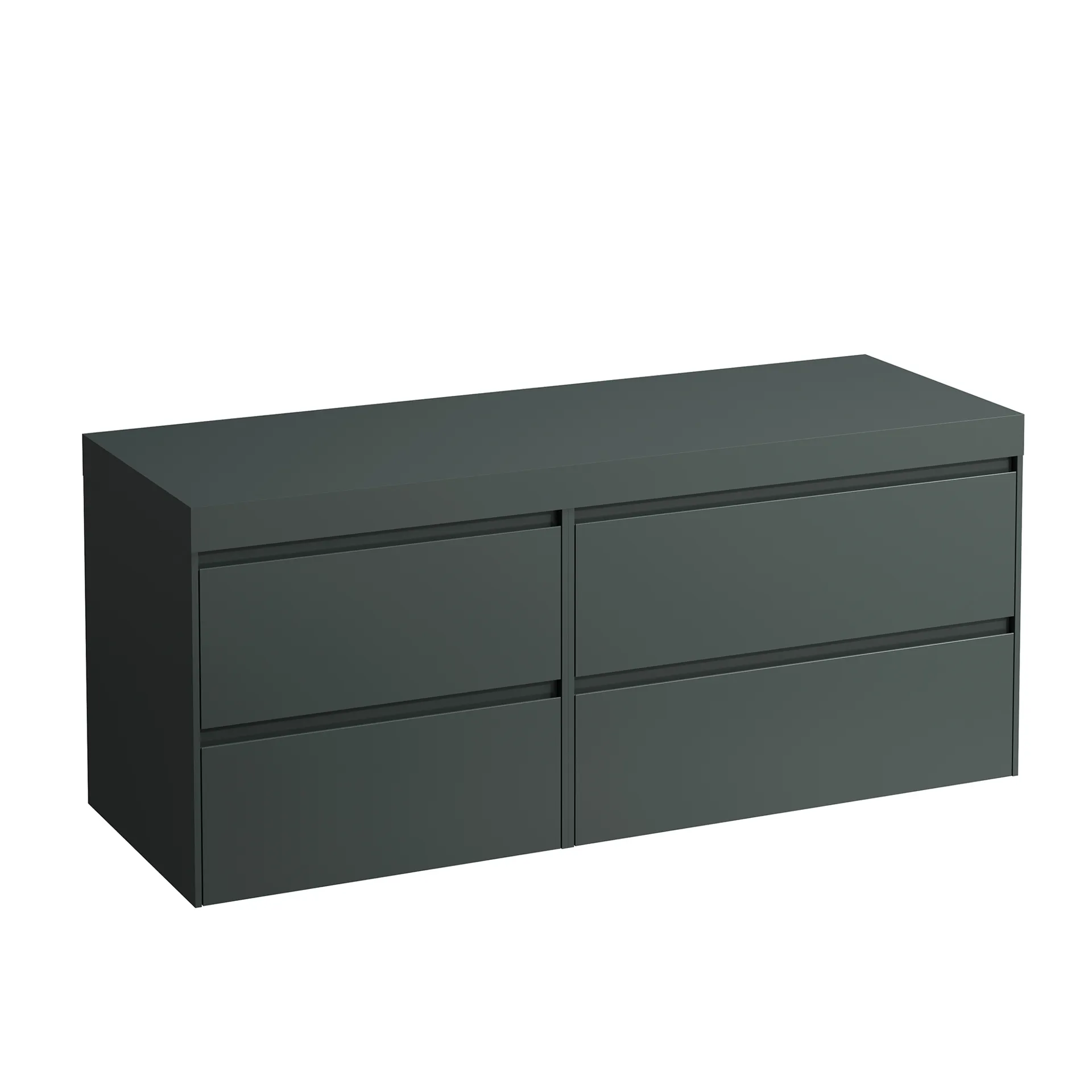 Waschtischunterbau+Waschtischplatte (MODULAR SYSTEM) LANI 495x1370x580 ohne Ausschnitt Abdeckplatte 65 mm (Farbe: .266 verkehrsgrau), mit 4 Schubladen (800 mm rechts + 600 mm links) integrierter Griffleiste Vollauszug und Soft-Close weiß matt