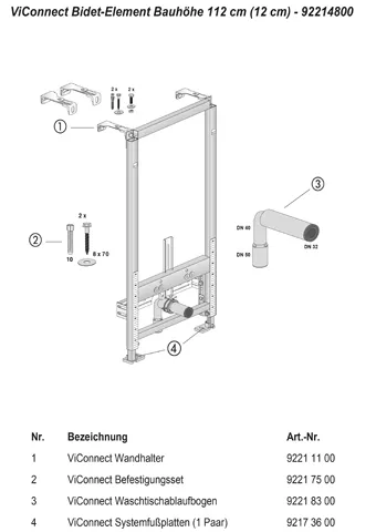 Bidet-Vorwandelement ViConnect Installationssysteme 922148, 525 x 1120 x 100 mm, für Trockenbau