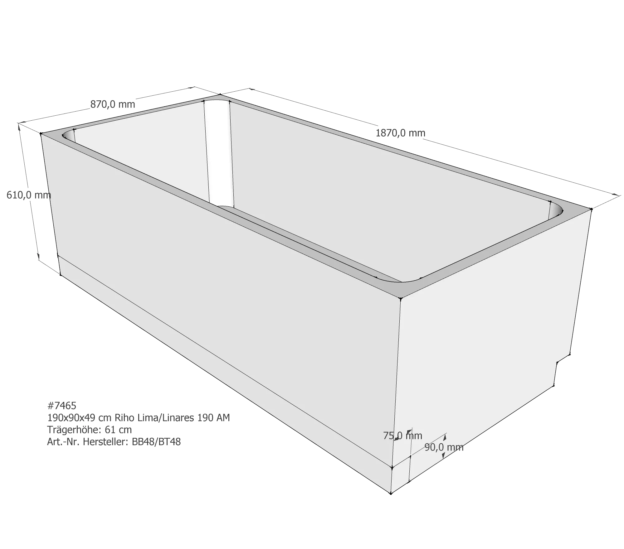 Badewannenträger passend für Riho Lima / Linares 190 × 90 × 49 cm Badewannenträger passend für Riho Lima / Linares 190 × 90 × 49 cm