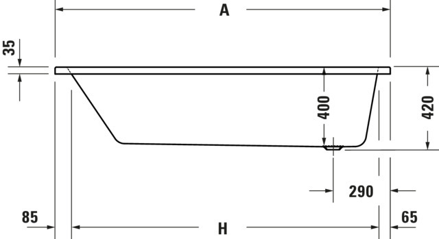 Duravit Whirlwanne „No.1“ rechteck 180 × 80 cm, Fußablauf 