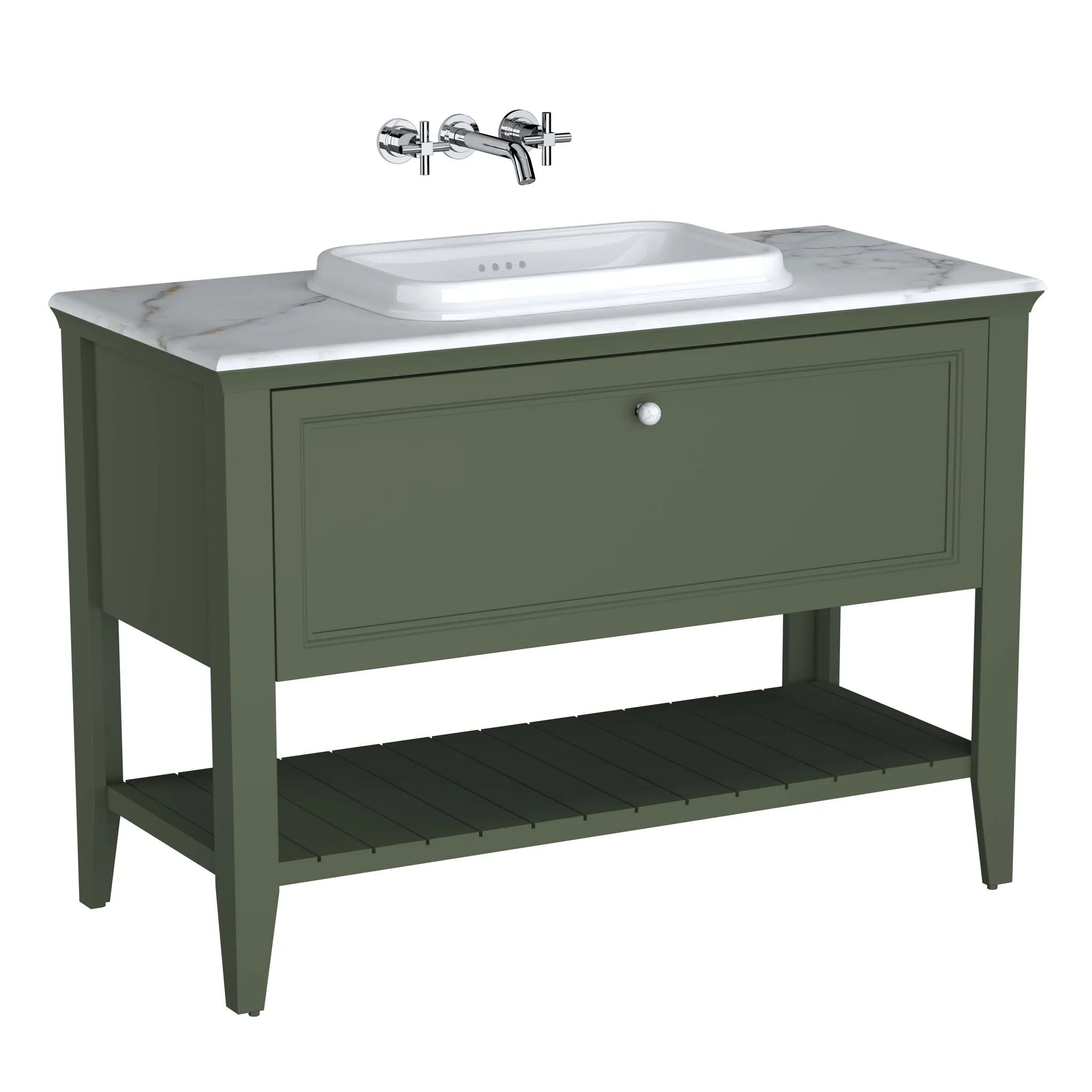 Valarte Set 118 cm Einbauwaschtisch + Waschtischunterschrank 1 Lade Vintage Grün (Lack)