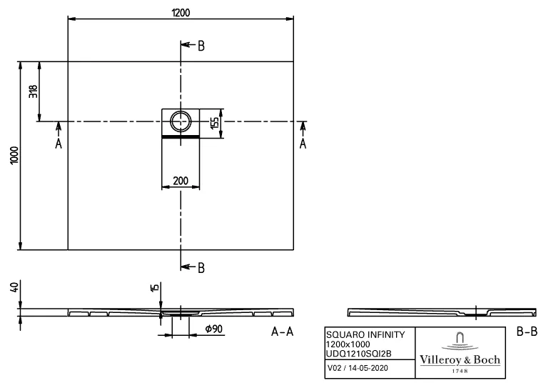 Villeroy & Boch Squaro Infinity Duschwanne UDQ1210SQI2BV 1200x1000mm Stone White