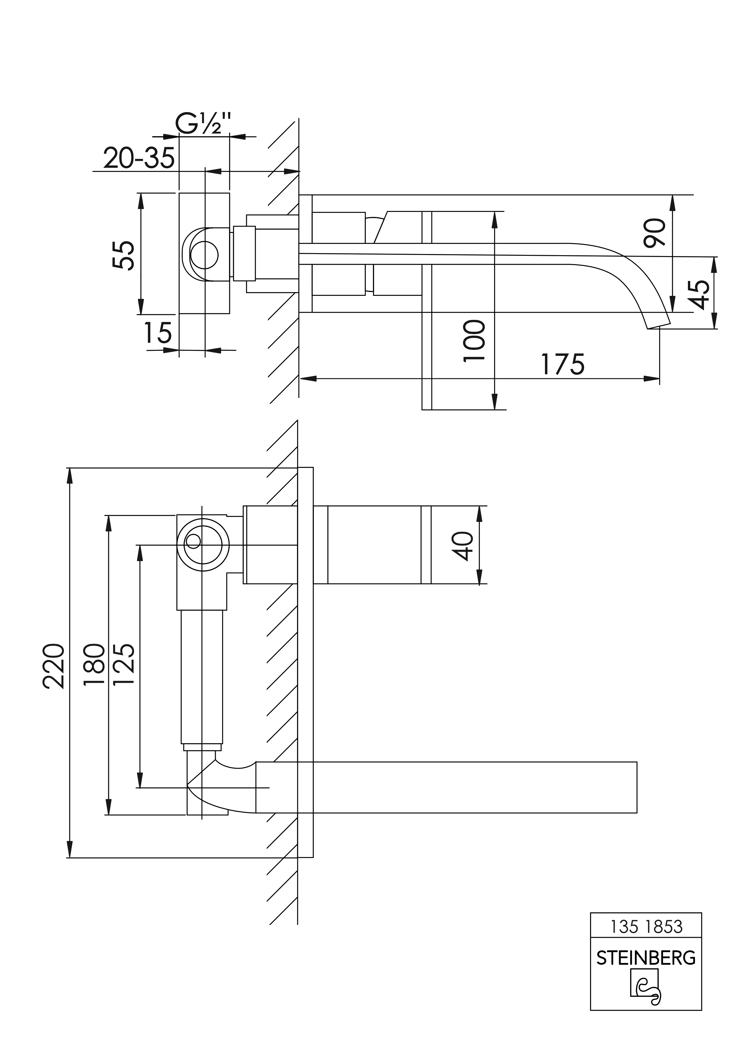 Serie 135 Waschtisch-Einhebelmischer für Wandmontage, mit Einbaukörper, Ausladung: 17,5 cm Serie 135 Waschtisch-Einhebelmischer für Wandmontage, mit Einbaukörper, Ausladung: 17,5 cm
