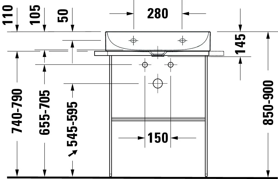 Wandwaschtisch Compact „DuraSquare“, ohne Überlauf, Hahnlochposition mittig