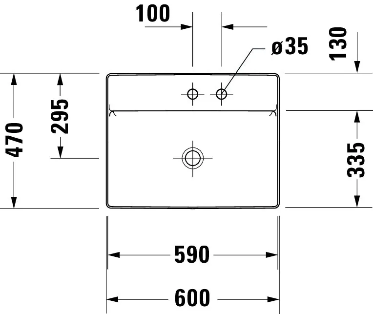 Aufsatzwaschtisch „DuraSquare“, ohne Überlauf, Hahnlochposition mittig