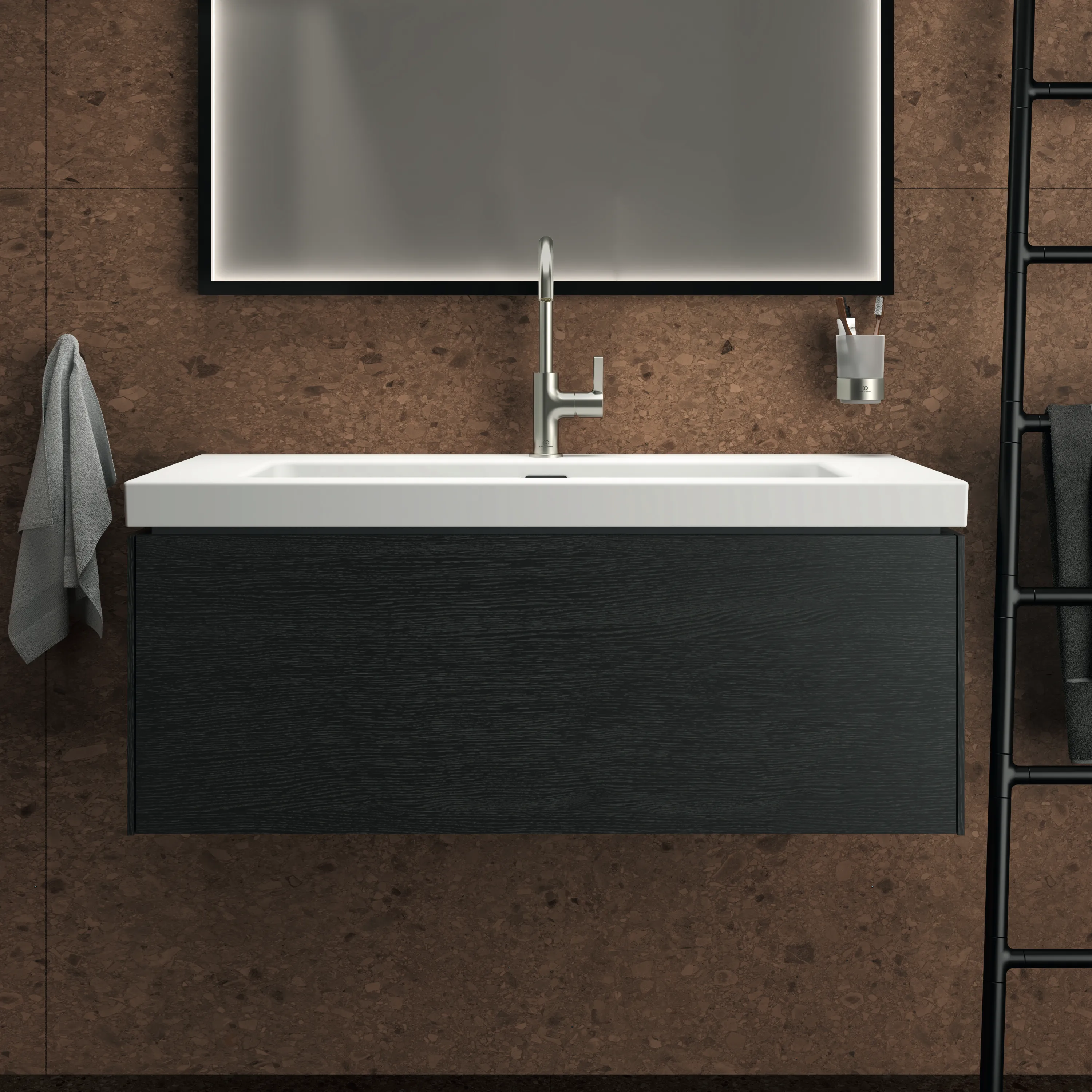 Ideal Standard Waschtischunterschrank „Conca“ 100 × 37 × 50,5 cm Eiche geflammt Furnier Ideal Standard Waschtischunterschrank „Conca“ 100 × 37 × 50,5 cm Eiche geflammt Furnier