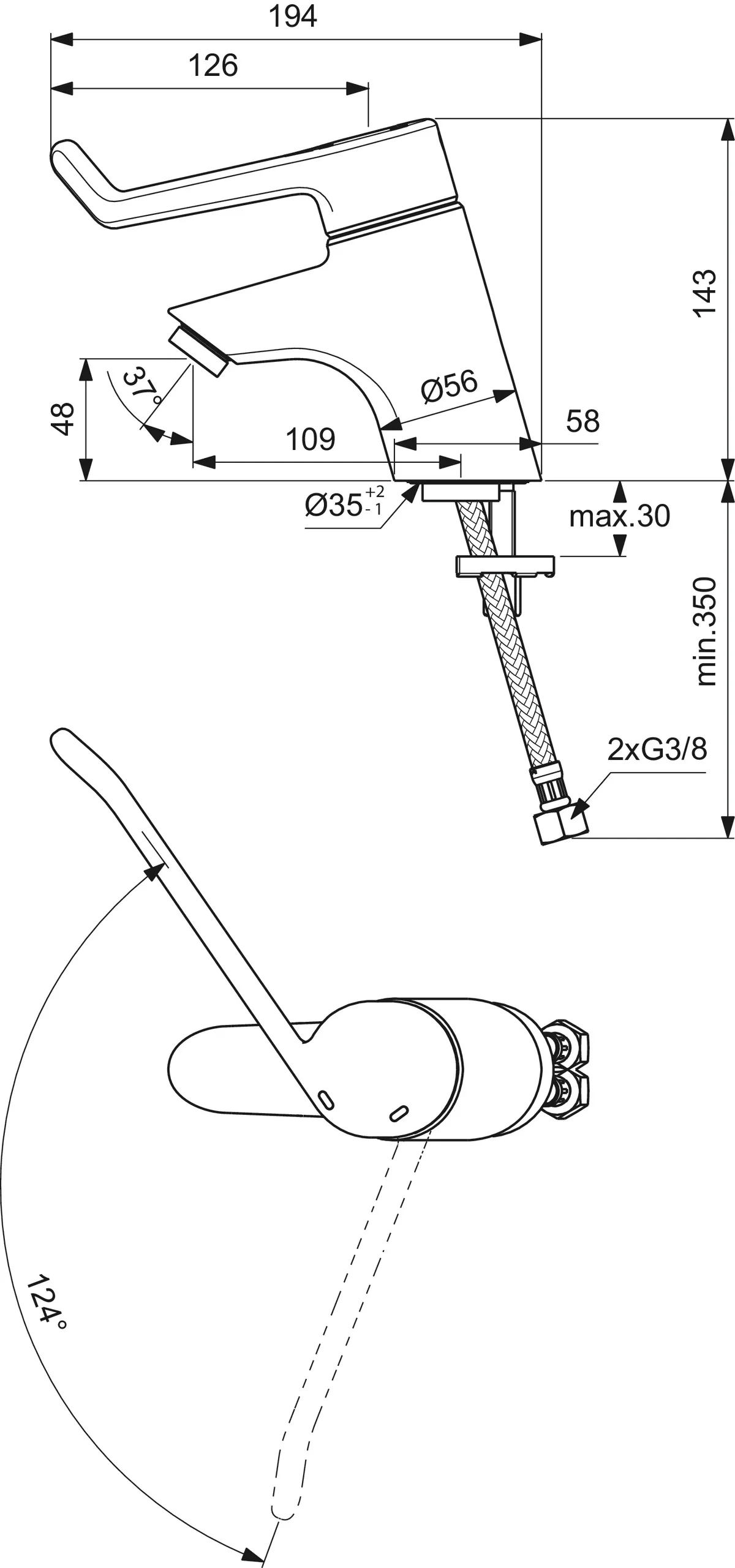 Waschtisch-Sicherheitsarmatur Ceraplus, ohne Ablgarn, Bedienhebel 180mm, Ausladung 109mm, Chrom Waschtisch-Sicherheitsarmatur Ceraplus, ohne Ablgarn, Bedienhebel 180mm, Ausladung 109mm, Chrom