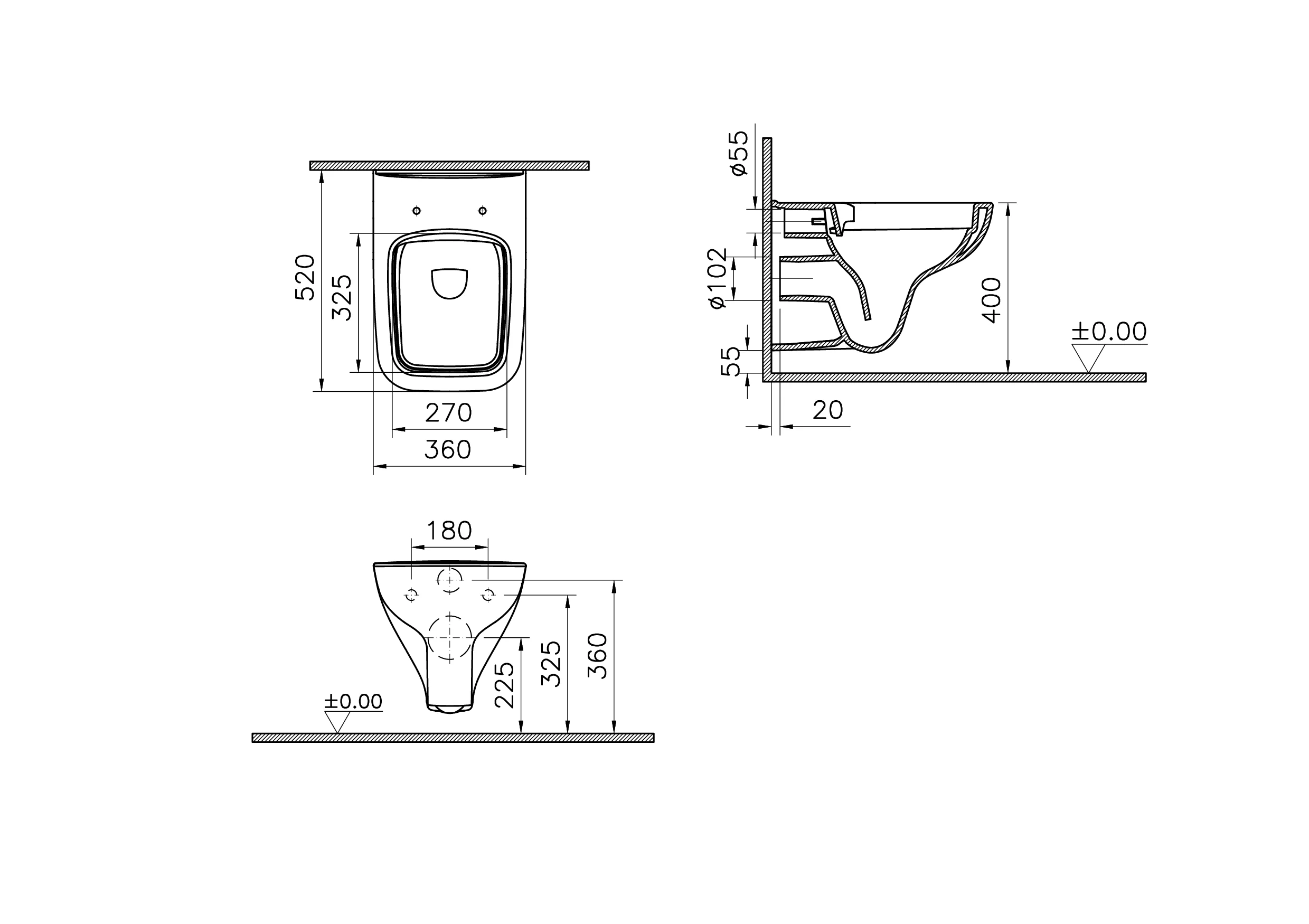New S20 Square Tiefspüler-Wand-WC spülrandlos Smooth Flush 36 x 52 cm (BxT) Weiß Hochglanz New S20 Square Tiefspüler-Wand-WC spülrandlos Smooth Flush 36 x 52 cm (BxT) Weiß Hochglanz