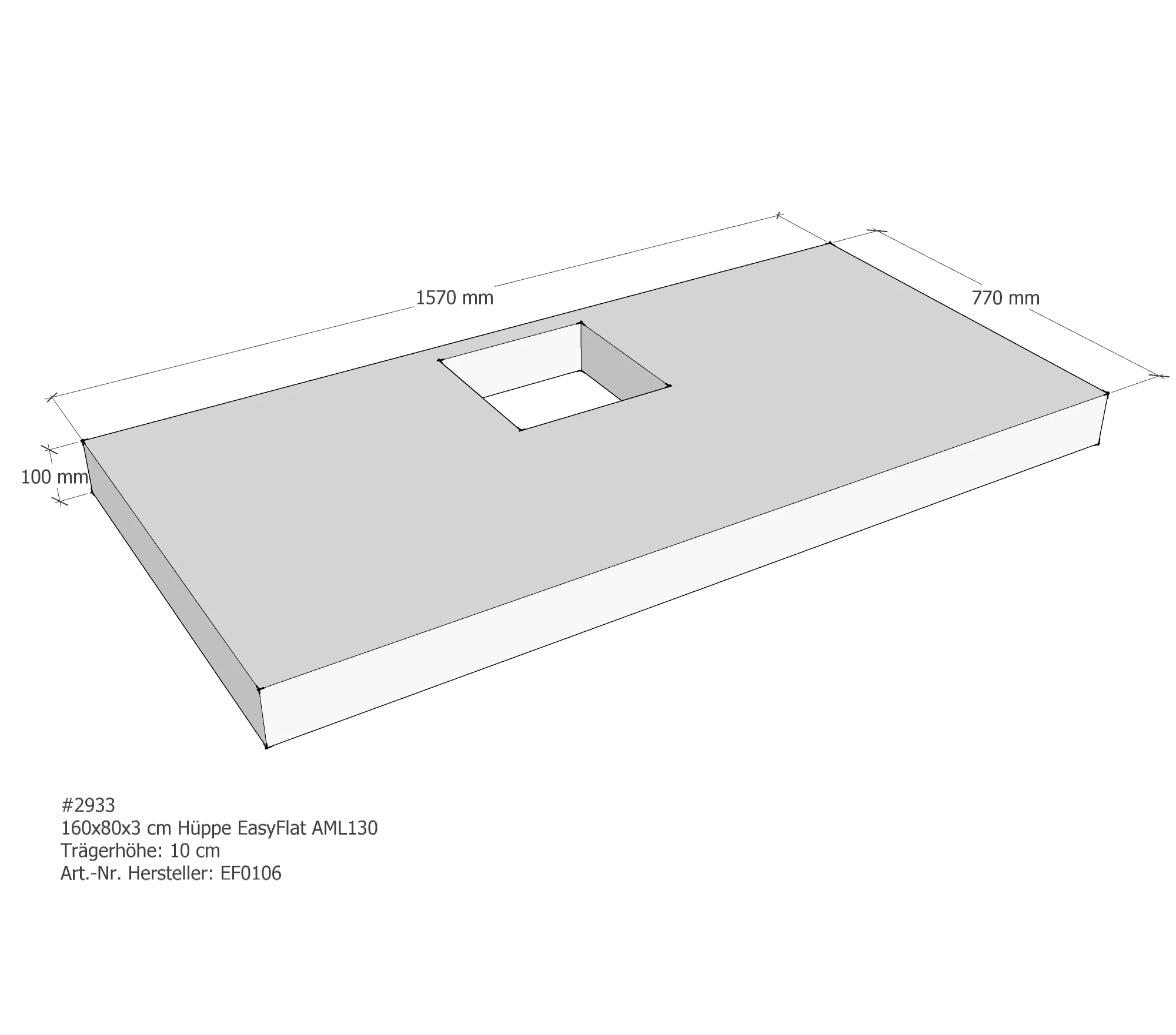 Duschwannenträger passend für Hüppe EasyFlat 160 × 80 × 3 cm