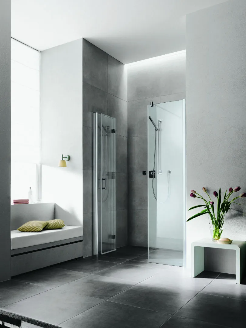 Kermi Pendel-Falttür mit Festfeld rechts „Diga“ Glas Klar, Profile Silber Hochglanz, Falttür BV: 980 - 1020 mm WE: 980 - 1020 mm H: 1850 mm Kermi Pendel-Falttür mit Festfeld rechts „Diga“ Glas Klar, Profile Silber Hochglanz, Falttür BV: 980 - 1020 mm WE: 980 - 1020 mm H: 1850 mm