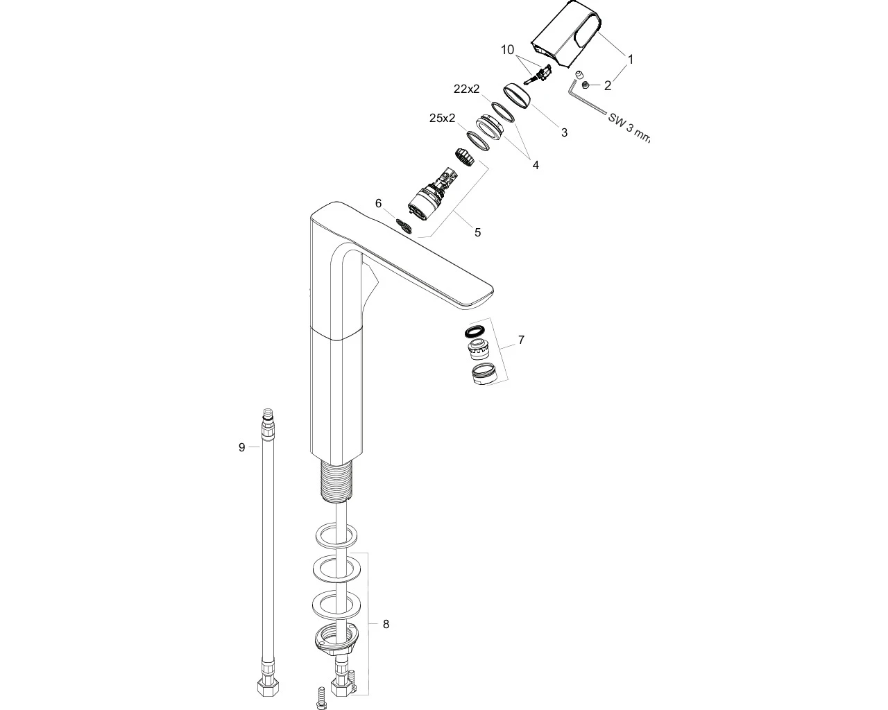 Waschtischmischer 280 Axor Urquiola chrom für Waschschüssel ohne Halter