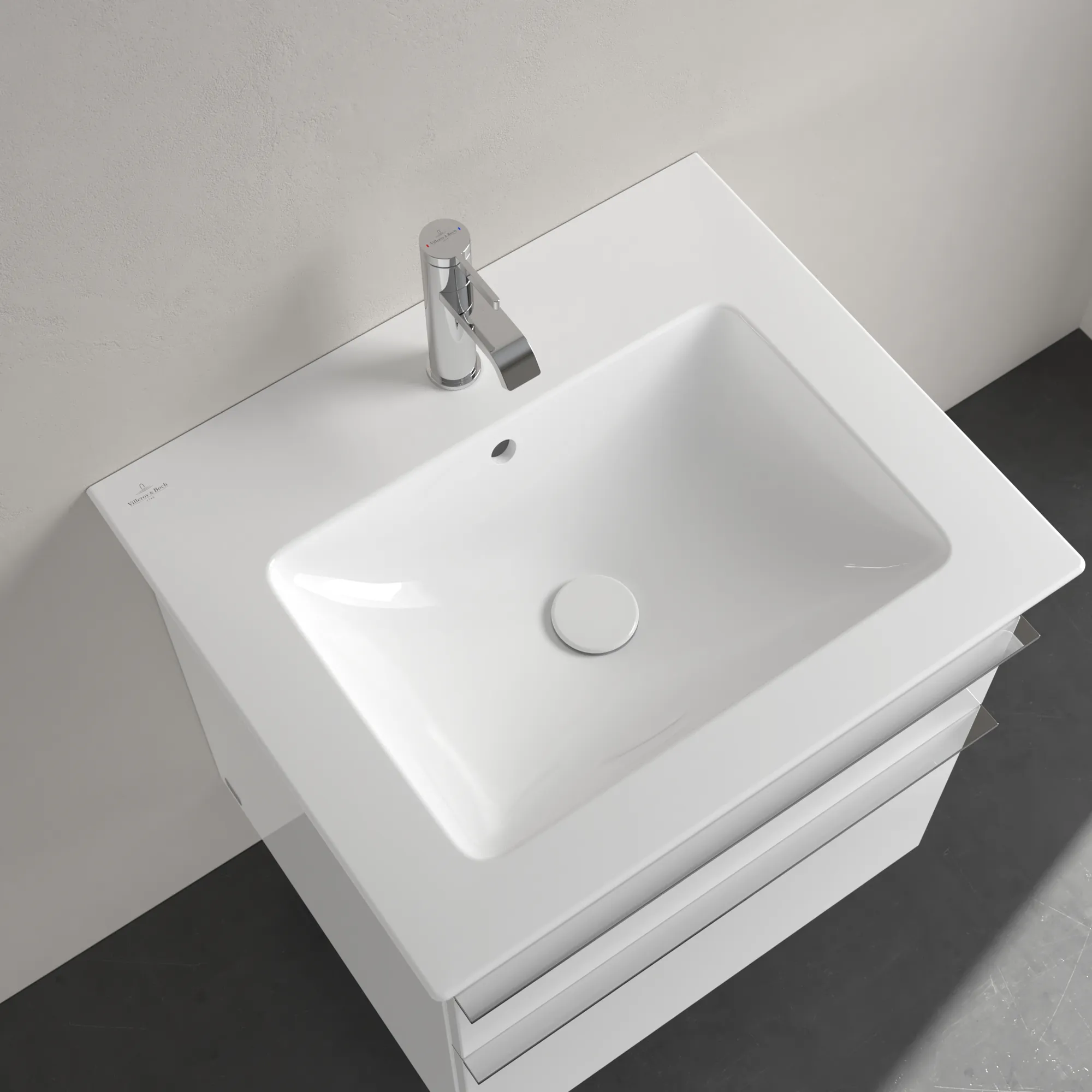 Villeroy & Boch Wandwaschtisch „Venticello“ 600 × 505 × 165 mm, für Becken mittig, mit Hahnlochbohrung, Hahnlochposition mittig in Weiß Alpin