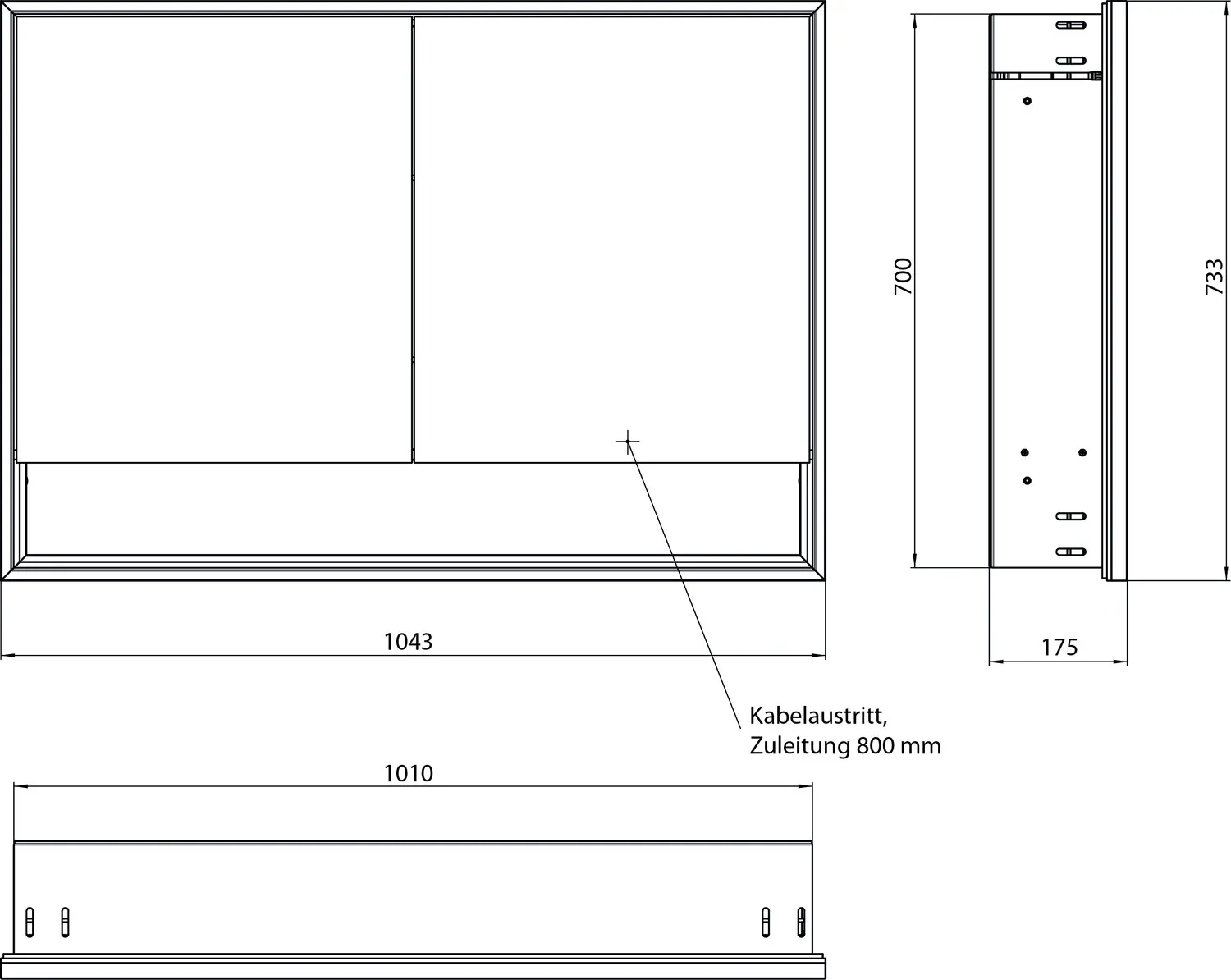 LED-Lichtspiegelschrank Loft mit Unterfach Unterputz, 1000 mm, 2-türig schwarz