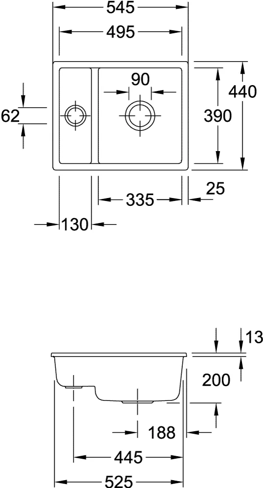 Villeroy & Boch Subway 60 XU Unterbauspüle 545x440mm Villeroy & Boch Subway 60 XU Unterbauspüle 545x440mm