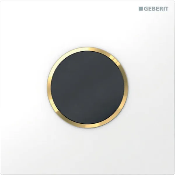 Geberit Urinalsteuerung mit elektronischer Spülauslösung in weiß / vergoldet Geberit Urinalsteuerung mit elektronischer Spülauslösung in weiß / vergoldet