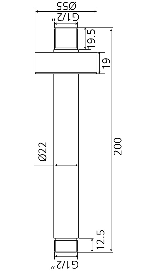 Deckenanbindung AqvaDesign - rund - 1/2″ AG × 1/2″ AG × 200 mm - Rosette - chrom