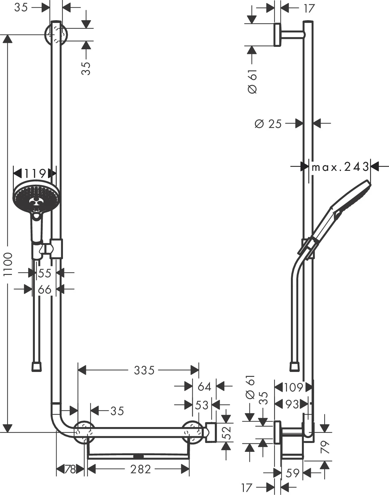 Hansgrohe Raindance Select S Brausenset 120, Chrom, 110 cm Brausestange, 3 Strahlarten (RainAir, Rain, Whirl), QuickClean, verstellbarer Neigungswinkel