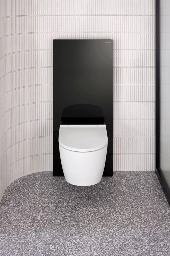 Monolith Plus Sanitärmodul für Wand-WC, 114 cm, Frontverkleidung aus Glas: Glas schwarz, Aluminium schwarzchrom