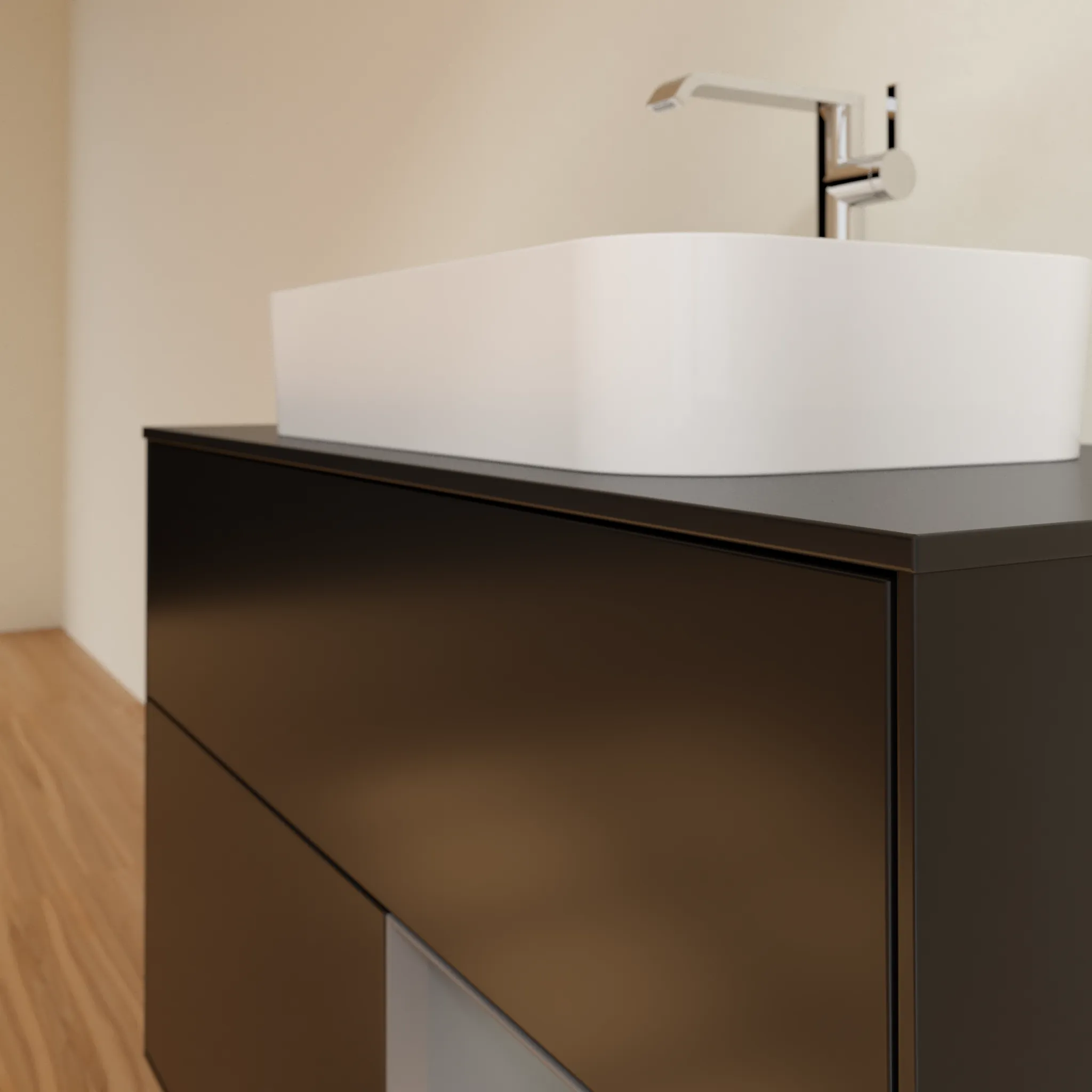 Villeroy & Boch Waschbeckenunterschrank Finion F25, 1000 x 603 x 501 mm, Black Matt Lacquer, mit Beleuchtung und Push-to-open Funktion