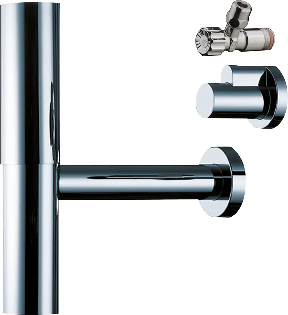 Siphon Flowstar komplett chrom mit zwei Eckventilen und Schubern