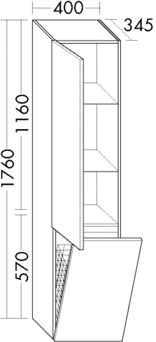 Hochschrank, 1 Tür;2 Glaseinlegeböden;1 fester Boden;1 Wäschekippe, Tiefe: 345 mm, Breite: 400 mm, Höhe: 1760 mm Hochschrank, 1 Tür;2 Glaseinlegeböden;1 fester Boden;1 Wäschekippe, Tiefe: 345 mm, Breite: 400 mm, Höhe: 1760 mm
