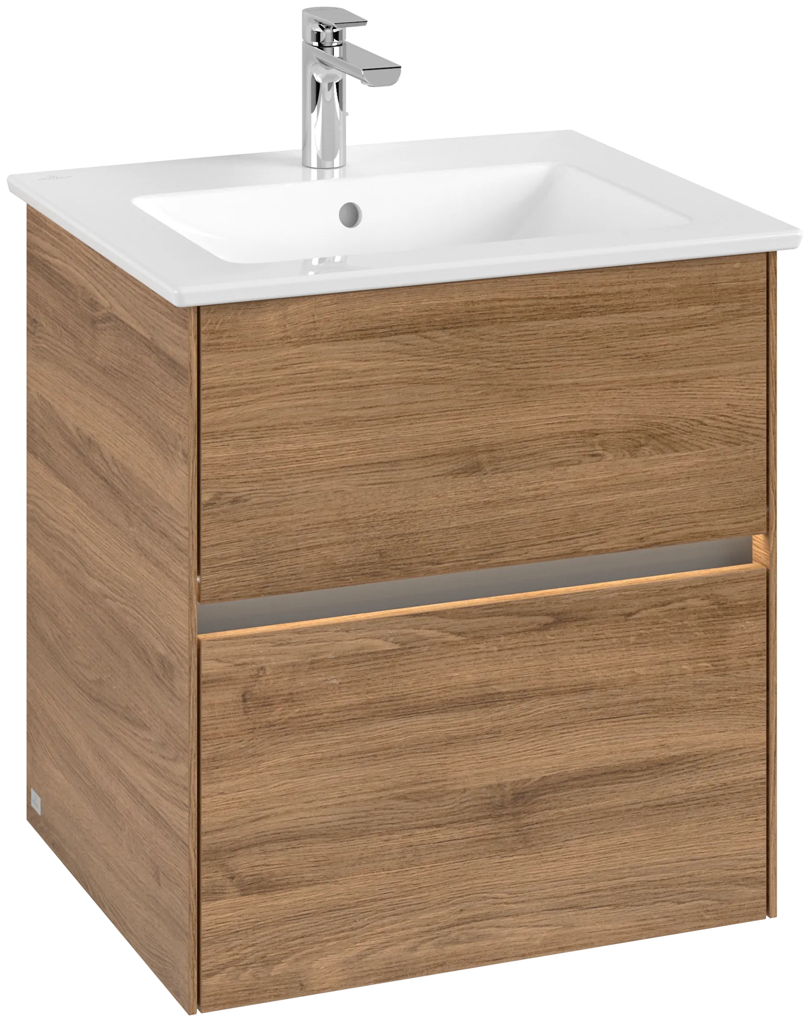 Villeroy & Boch Waschtischunterschrank „Collaro“ 561 × 610 × 480 mm Kansas Oak, mit Beleuchtung, für Becken mittig