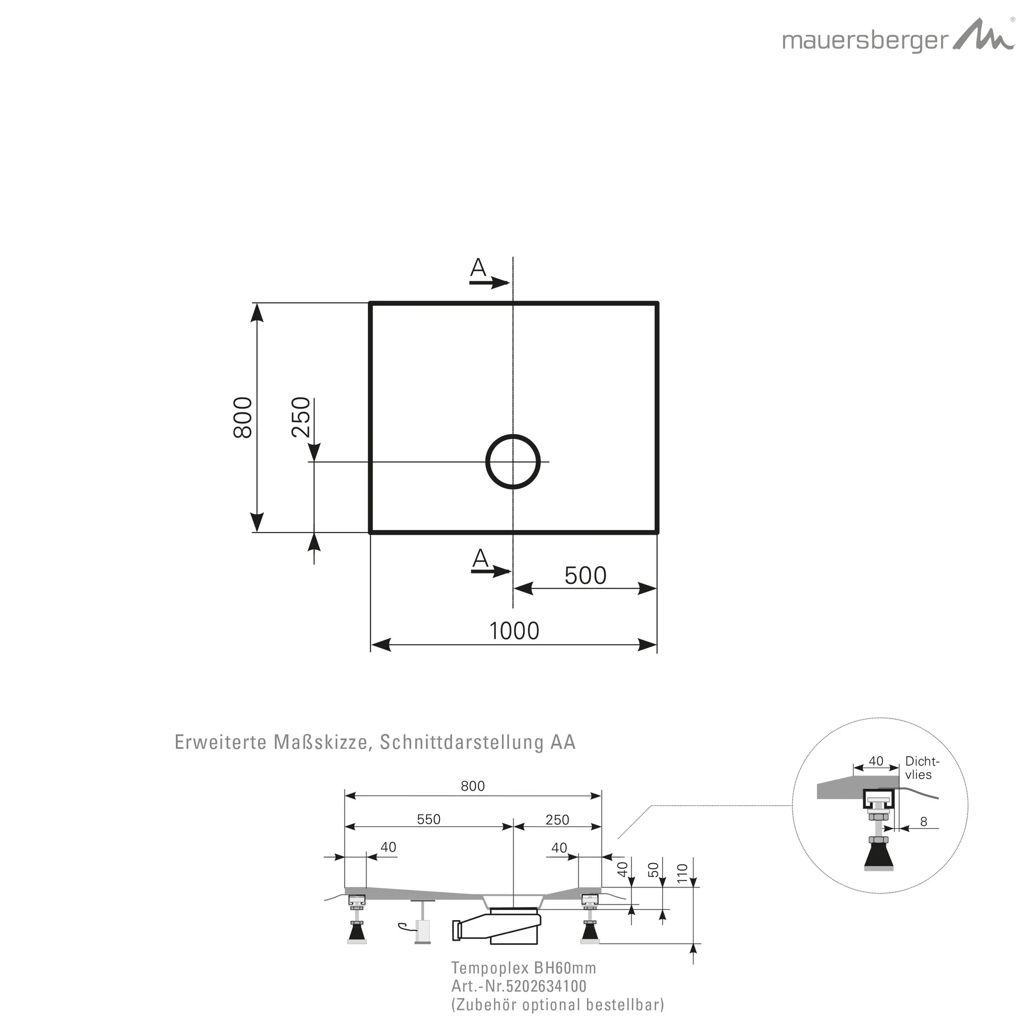 Mauersberger Acryl-Duschfläche isca 100⁄80 1000x800x110, rein-weiß Mauersberger Acryl-Duschfläche isca 100⁄80 1000x800x110, rein-weiß