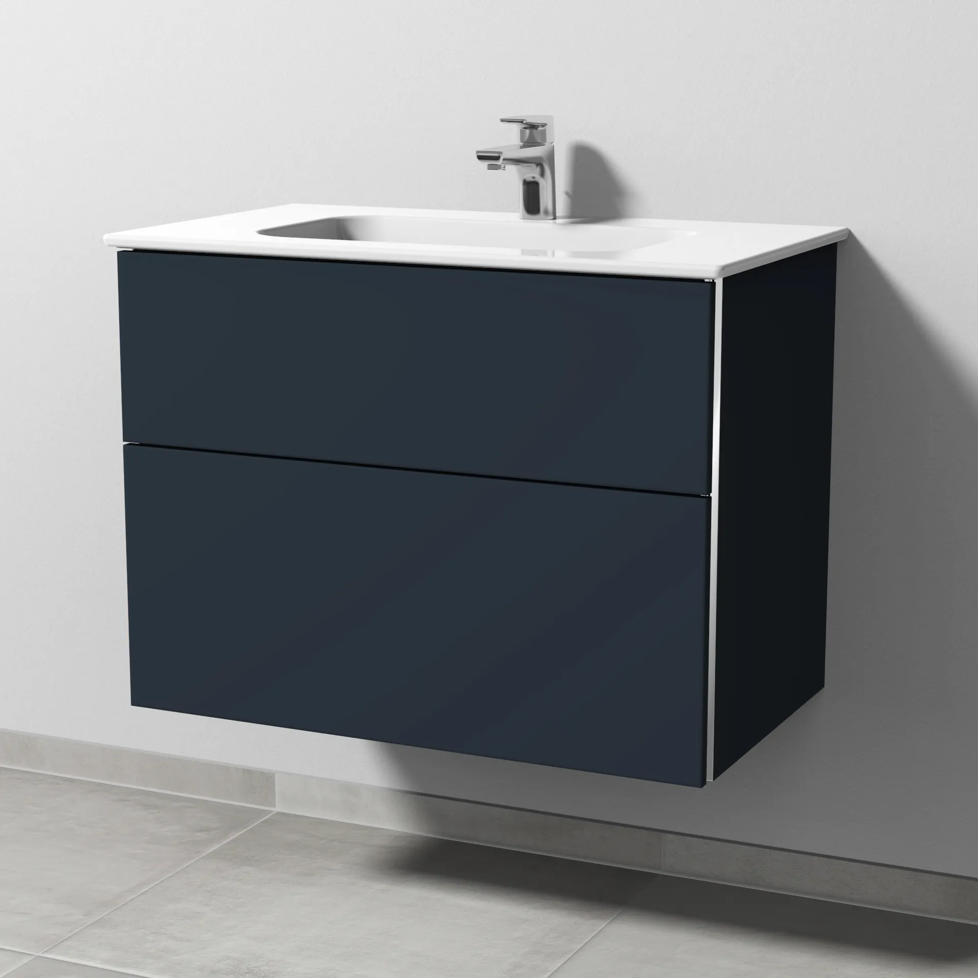 Sanipa Keramik-Waschtisch-Waschtischunterschrank mit Waschtischunterschrank „3way“ 770 × 582 × 460 mm in Marine (matt), mit Hahnlochbohrung, Becken