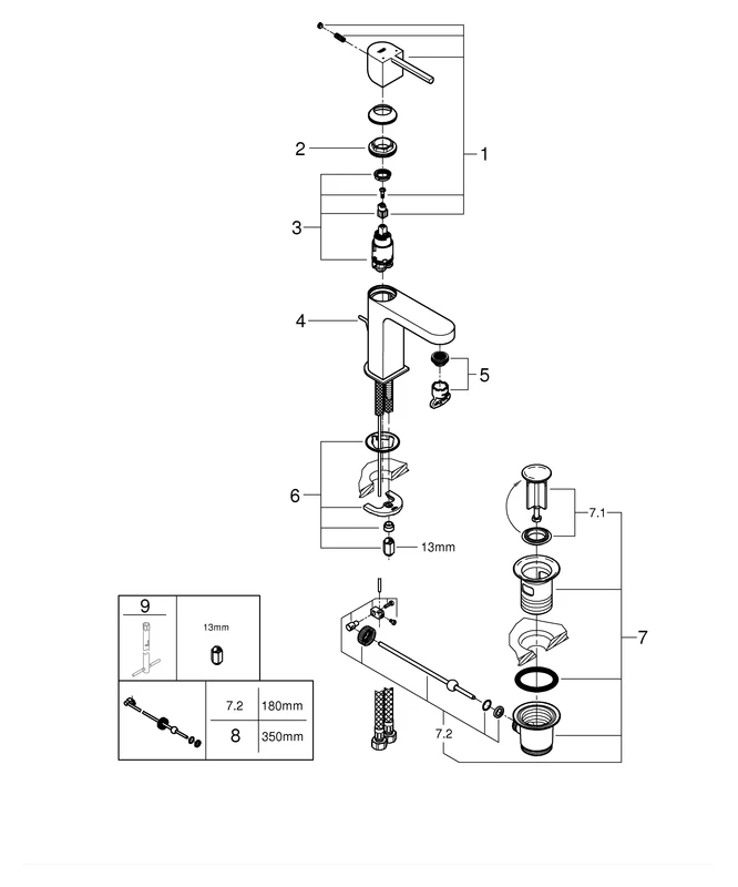 Einhand-Waschtischbatterie Plus 32612_3, S-Size, Einlochmontage, Zugstangen-Ablaufgarnitur 1 1/4″, chrom