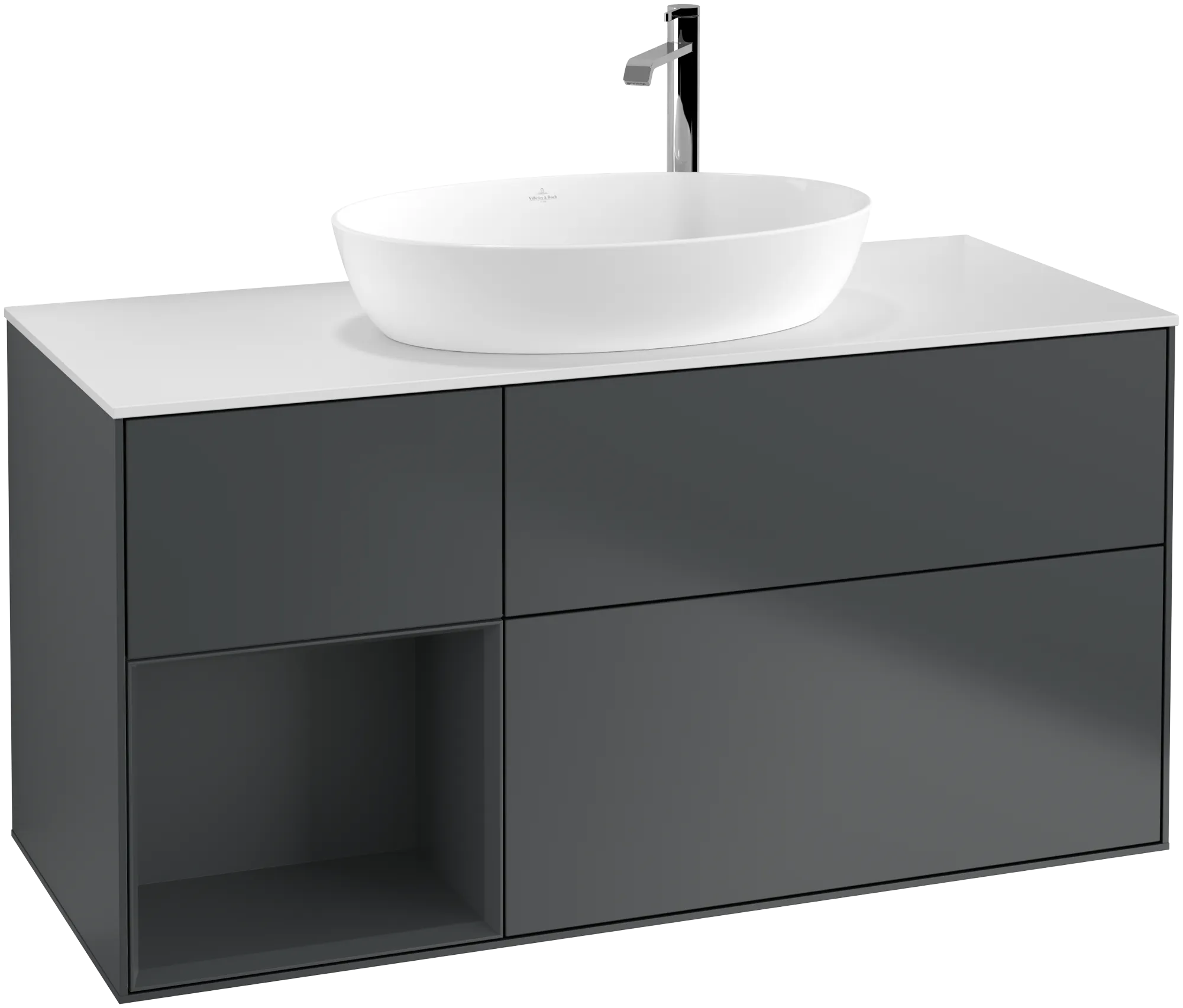 Villeroy & Boch Finion Waschbeckenunterschrank G94, Midnight Blue Matt Lacquer / Glass White Matt