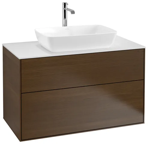 Villeroy & Boch Waschtischunterschrank „Finion“ für Schrankwaschtisch 1000 × 603 × 501 mm Walnut Veneer, für Becken mittig, mit Hahnlochbohrung Villeroy & Boch Waschtischunterschrank „Finion“ für Schrankwaschtisch 1000 × 603 × 501 mm Walnut Veneer, für Becken mittig, mit Hahnlochbohrung