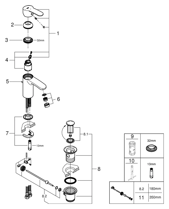 Einhand-Waschtischbatterie Eurostyle Cosmopolitan 23374_2, S-Size, Einlochmontage, Zugstangen-Ablaufgarnitur 1 1/4″, Energie-Spar-Funktion Mittelstellung kalt, chrom