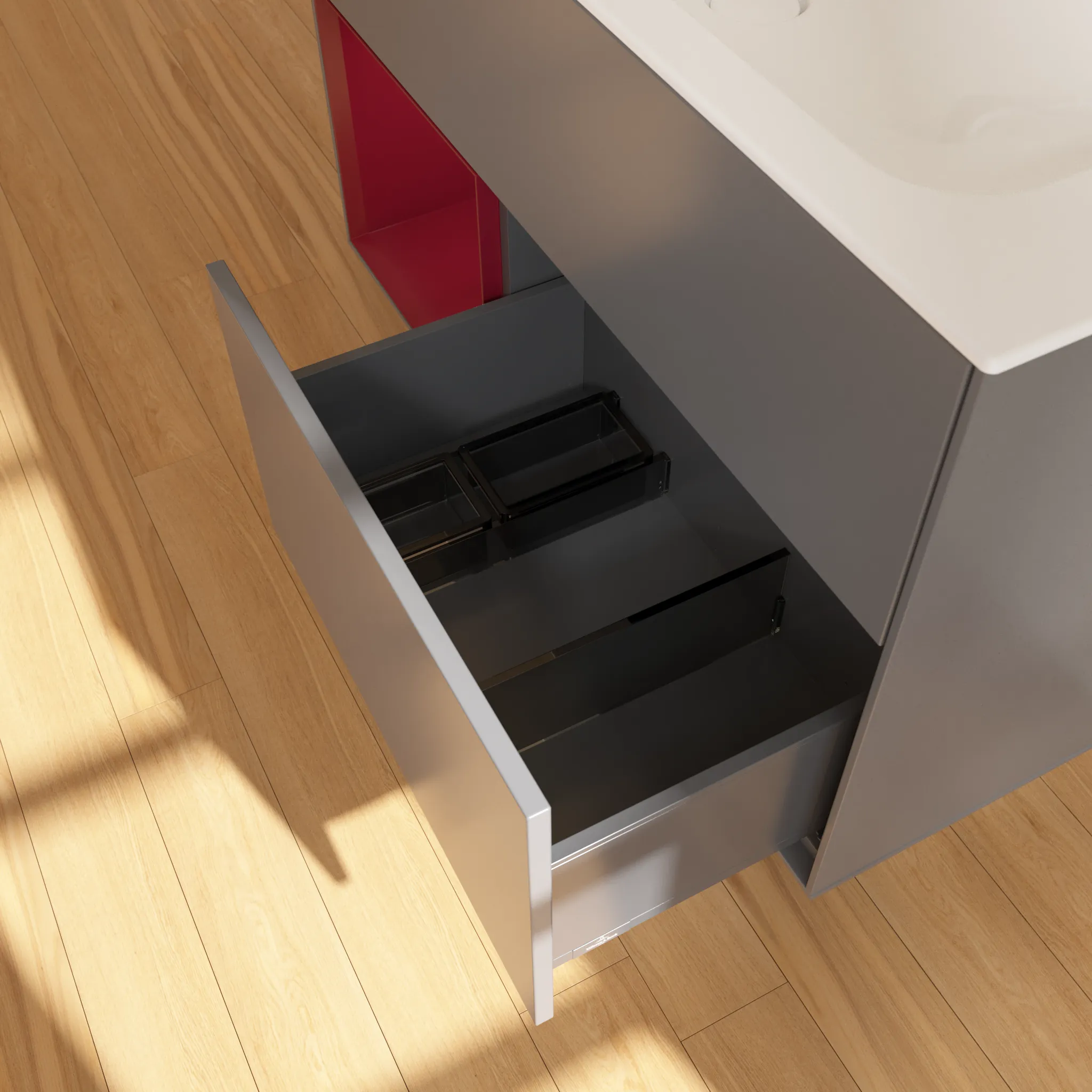 Villeroy & Boch Waschbeckenunterschrank Finion F03, Anthracite Matt Lacquer / Peony Matt Lacquer, 996x591x498 mm, mit Beleuchtung und Push-to-open Funktion