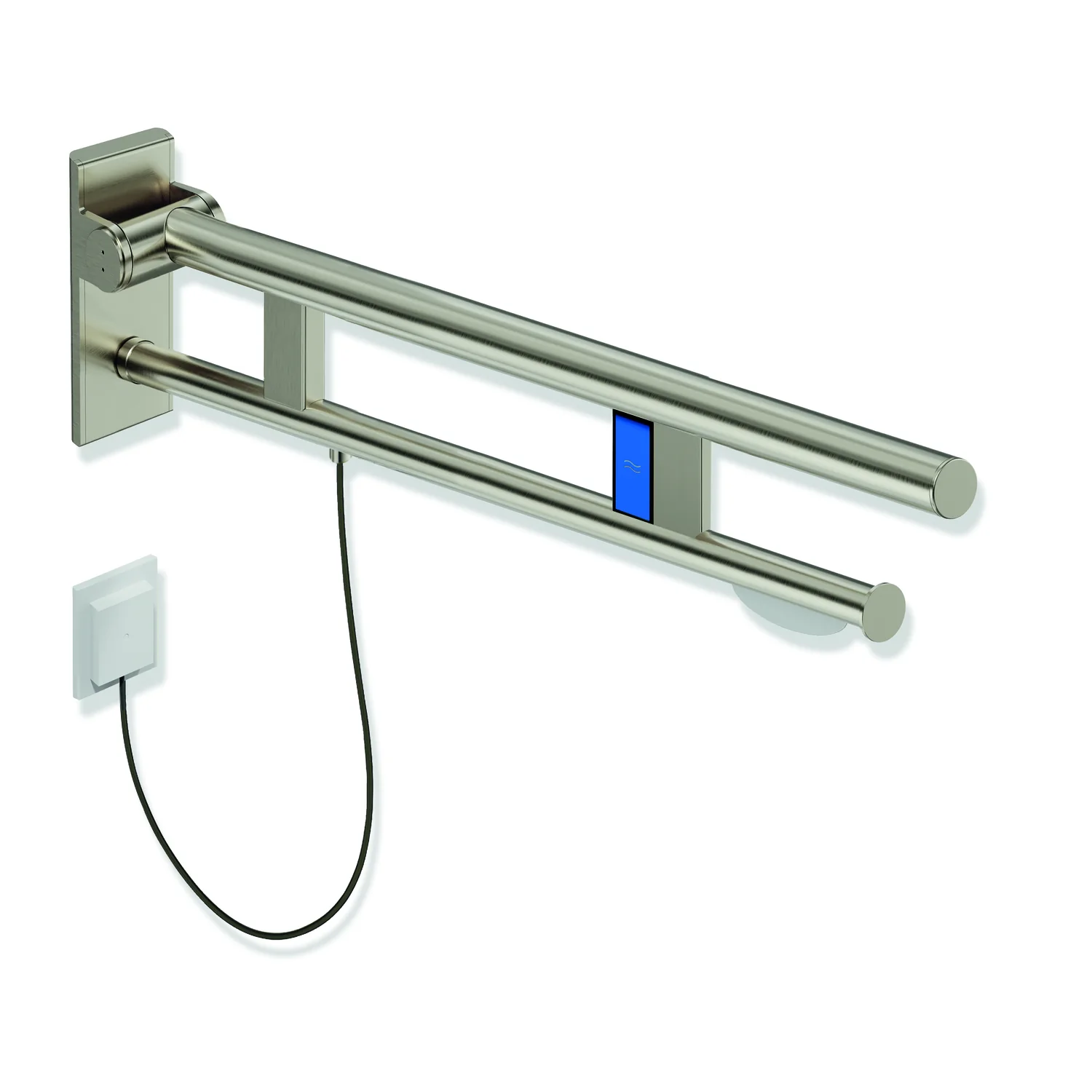 HEWI Stützklappgriff Duo Design A, Edelstahl PVD, 750 mm Ausladung, links