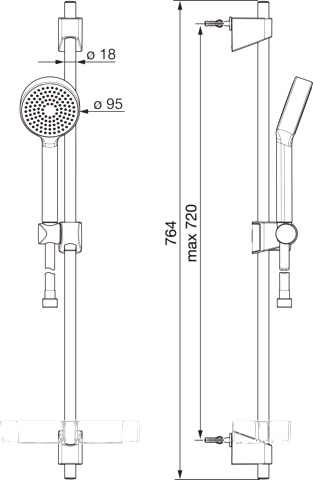 HA Wandstangengarnitur HANSABASICJET 4478 1-strahlig d 95 mm DN15 Chrom