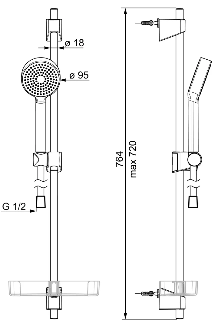 HansaBASICJET Wandstangen-Brausenset 4478, 1-strahlig d 95 mm DN15 Chrom HansaBASICJET Wandstangen-Brausenset 4478, 1-strahlig d 95 mm DN15 Chrom