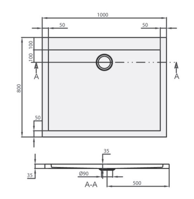 Acryl Duschwanne 100 x 80 x 3,5 cm weiß 05068000, Sonderangebot