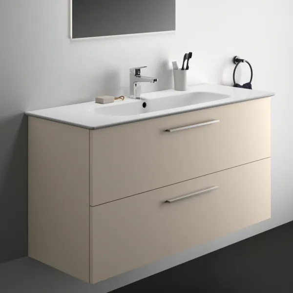 Waschbecken „i.life A“ 124 × 46 × 15,5 cm, Hahnlochposition mittig Waschbecken „i.life A“ 124 × 46 × 15,5 cm, Hahnlochposition mittig