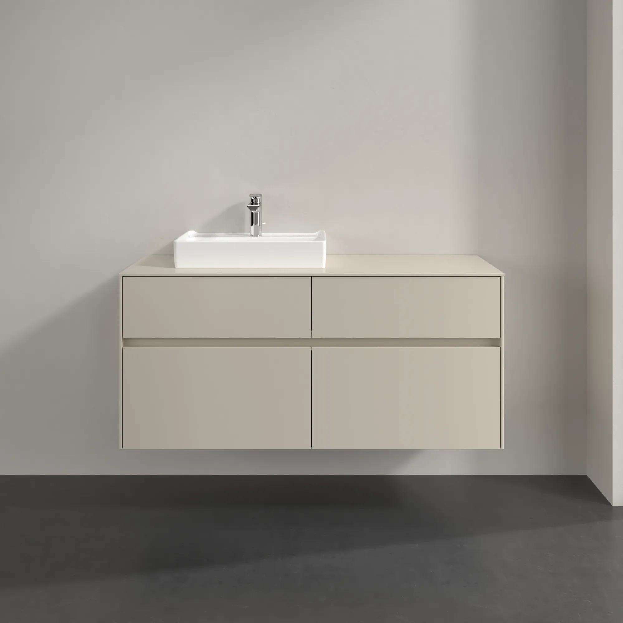 Villeroy & Boch Waschtischunterschrank „Collaro“ 1200 × 548 × 500 mm Cashmere Grey, ohne Beleuchtung, für Becken links