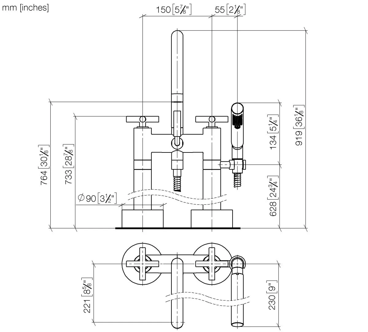 Wannen-Zweilochbatterie für freistehende Montage mit Handbrausegarnitur TARA Chrom 25943892 Wannen-Zweilochbatterie für freistehende Montage mit Handbrausegarnitur TARA Chrom 25943892