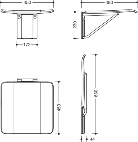 Klappsitz „System 900“ in Signalweiß