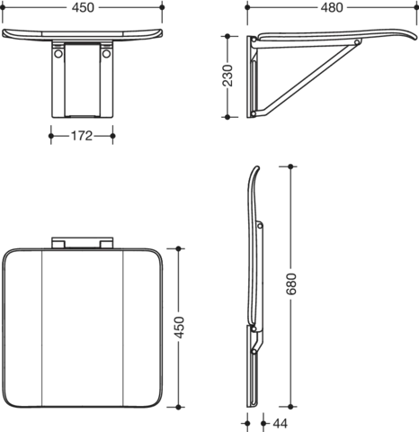Klappsitz „System 900“ in Signalweiß Klappsitz „System 900“ in Signalweiß
