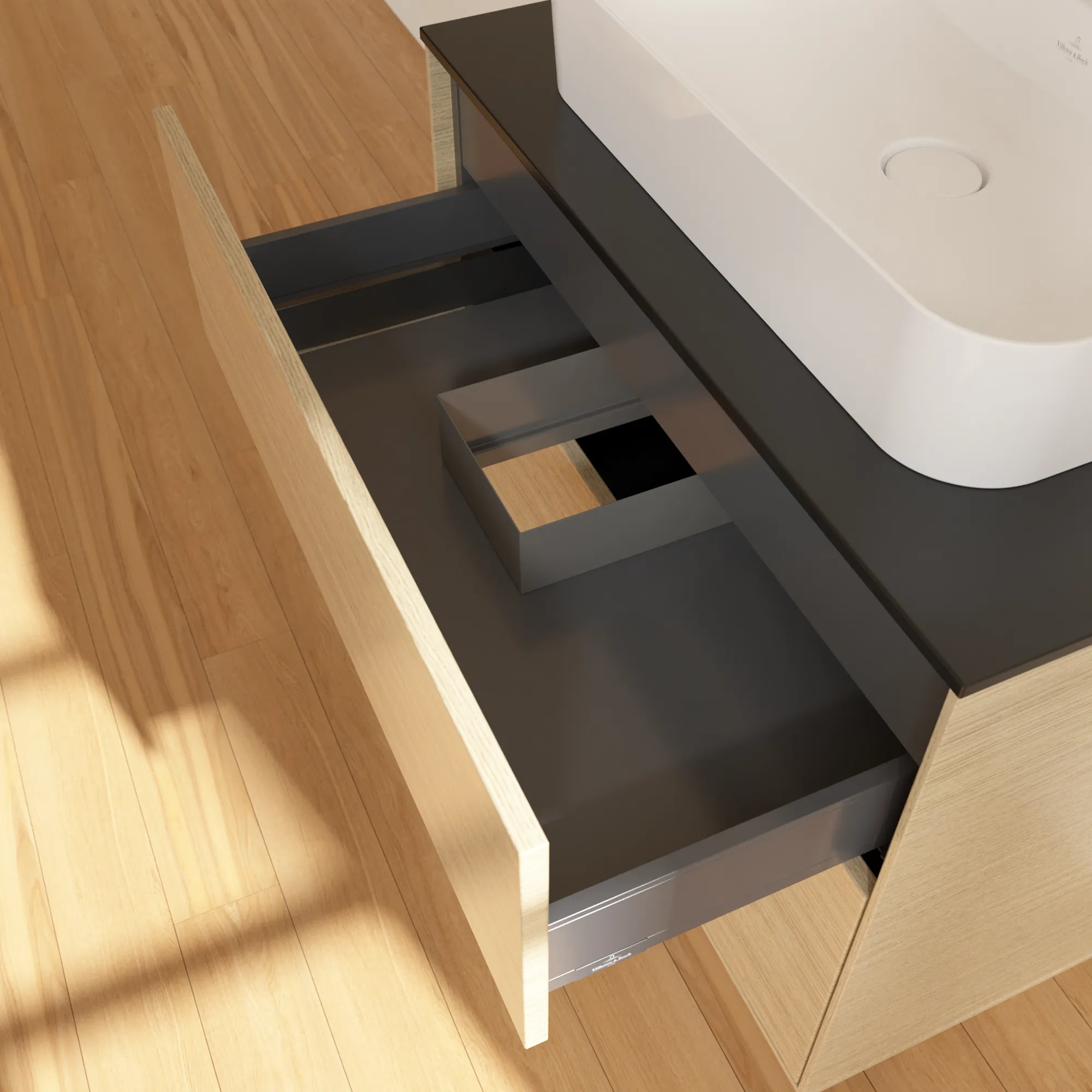 Villeroy & Boch Finion Waschbeckenunterschrank G34, 800 x 603 x 501 mm, mit Beleuchtung, 2 Auszüge