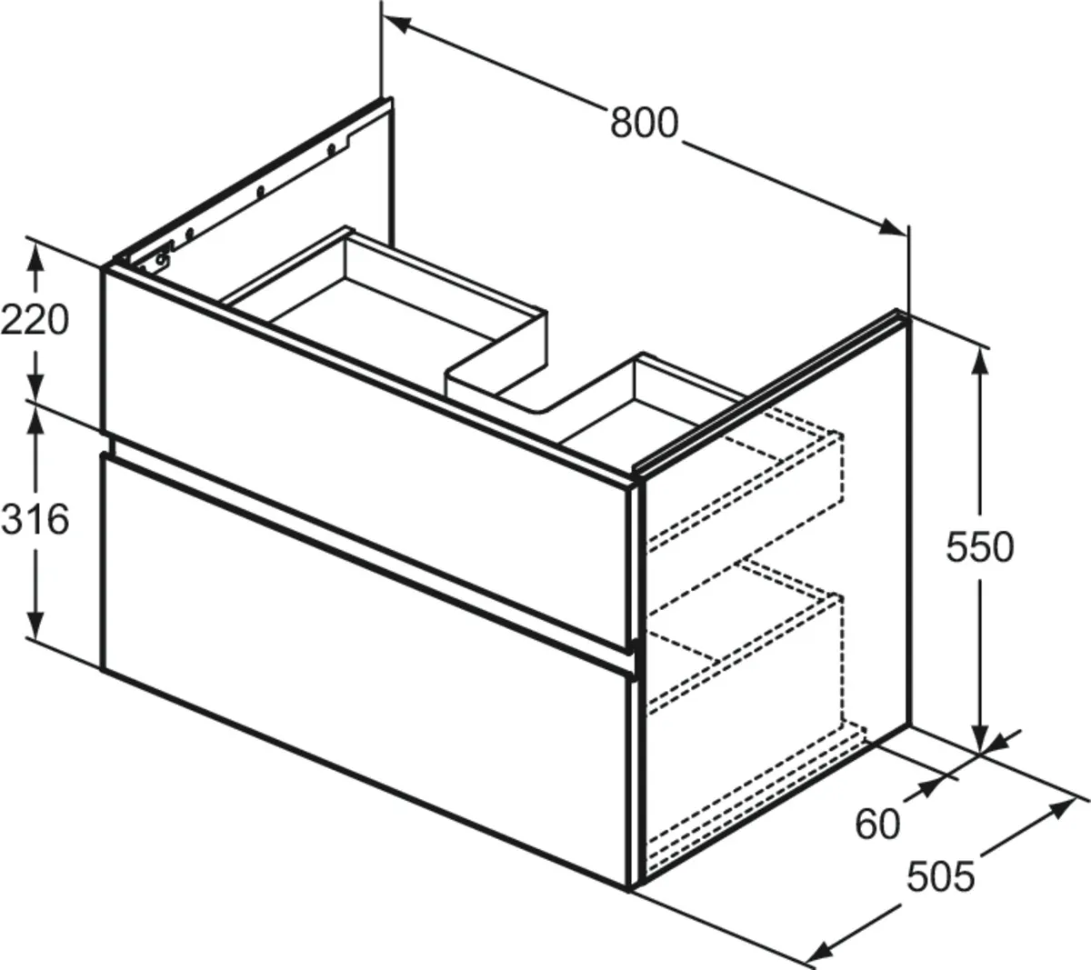 Ideal Standard Waschtischunterschrank „Finesse“ 80 × 55 × 50,5 cm
