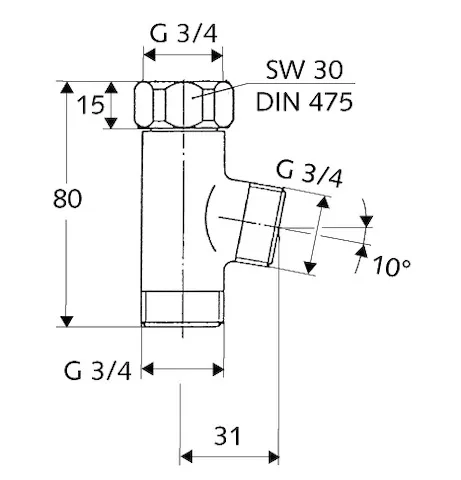T-Stück, Überwurfmutter DN 20 G 3/4 IG, 2x DN 20 G 3/4 AG, chrom