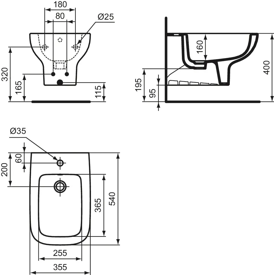 Ideal Standard Bidet „i.lifeA“, Befestigung sichtbar 35,5 × 54 × 30,5 cm