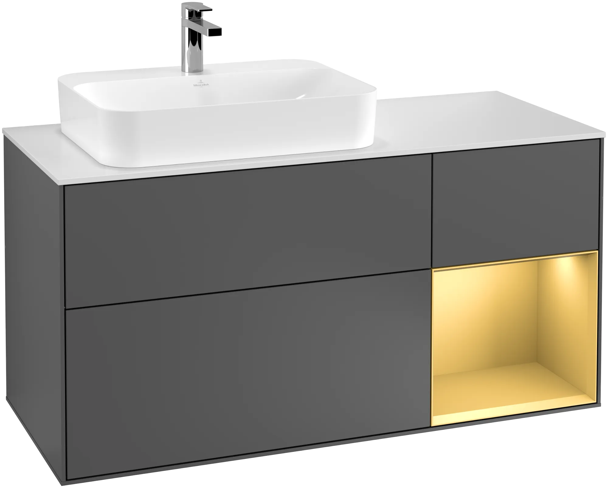 Villeroy & Boch Finion Waschbeckenunterschrank F40 1200x603x501mm Anthracite Matt Lacquer / Gold Matt Lacquer / Glass White Matt