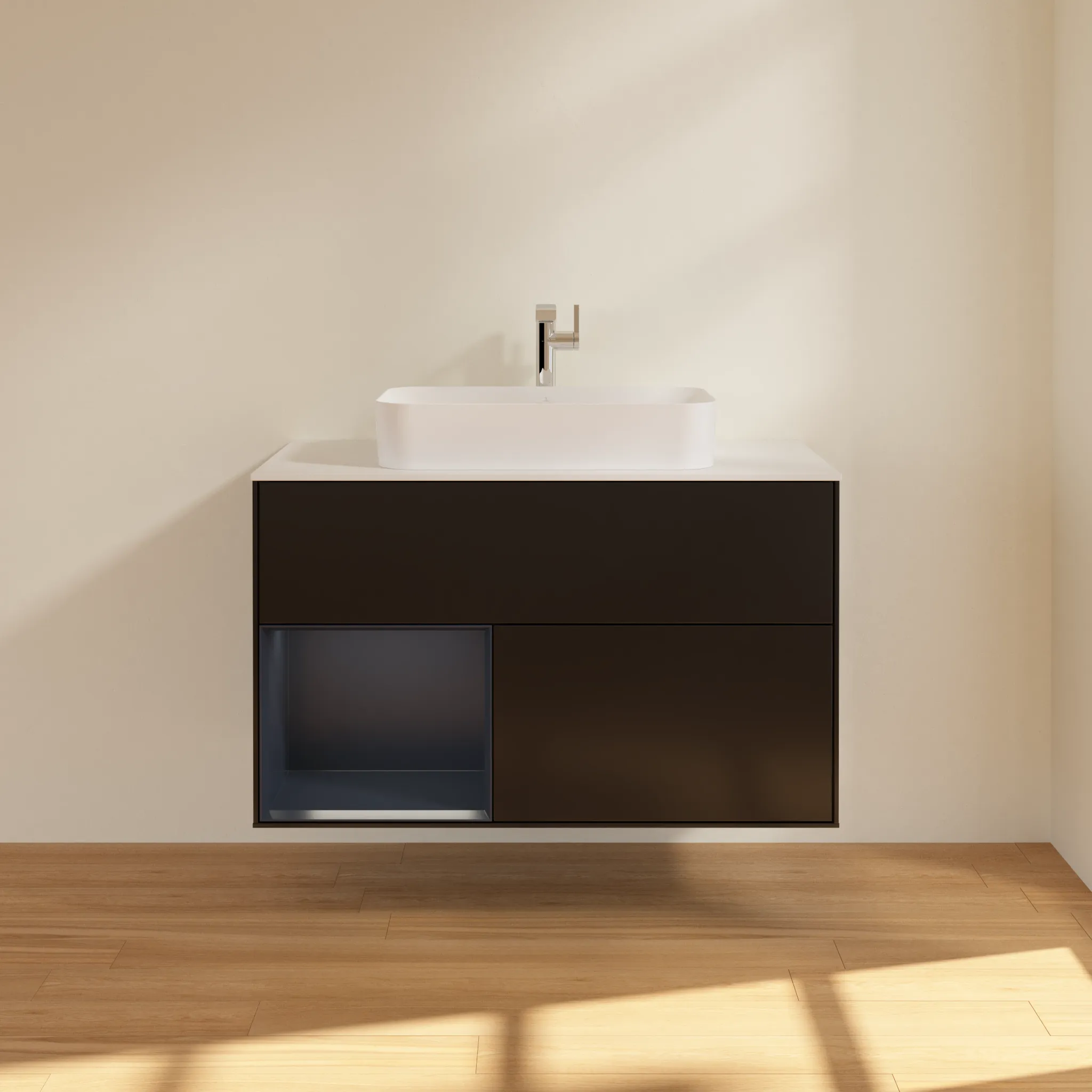 Villeroy & Boch Waschbeckenunterschrank Finion F24, 1000x603x501 mm, Black Matt Lacquer / Midnight Blue Matt Lacquer, mit Beleuchtung und Push-to-open Funktion