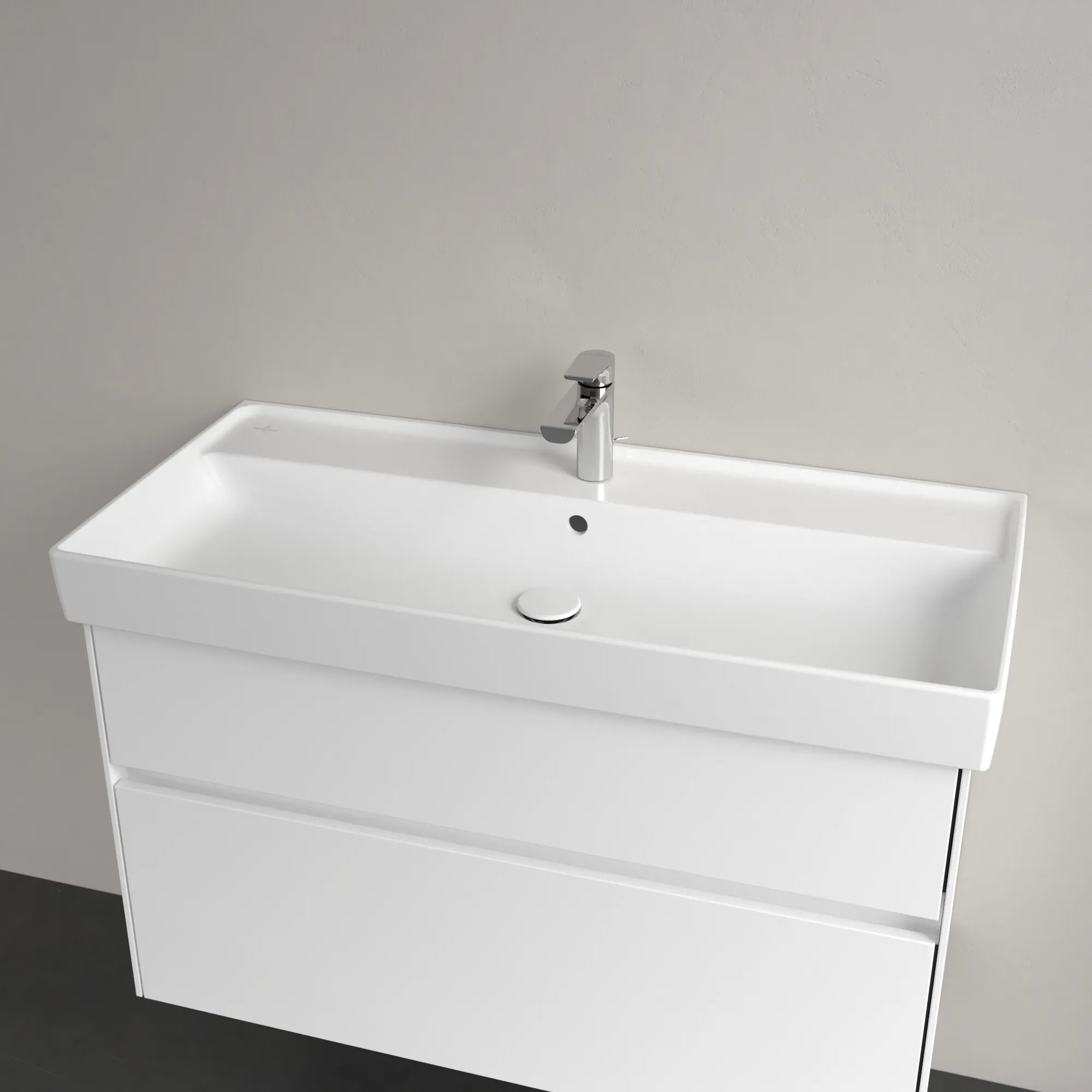 Villeroy & Boch Schrankwaschtisch aus TitanCeram „Collaro“ 1000 × 470 × 160 mm, mit Hahnlochbohrung, Hahnlochposition mittig in Stone White Villeroy & Boch Schrankwaschtisch aus TitanCeram „Collaro“ 1000 × 470 × 160 mm, mit Hahnlochbohrung, Hahnlochposition mittig in Stone White